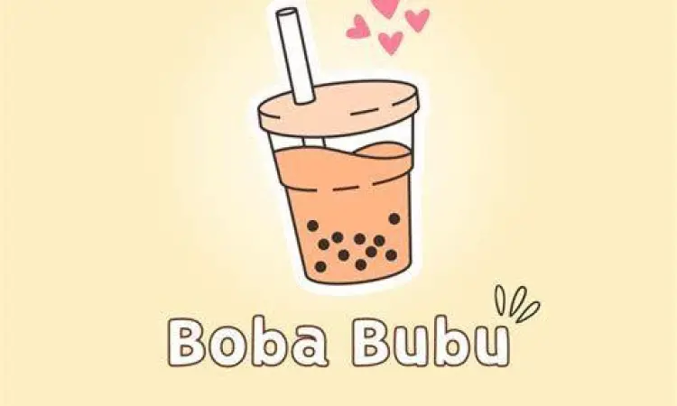 Ilustrasi logo minuman boba dengan karakter maskot yang ceria
