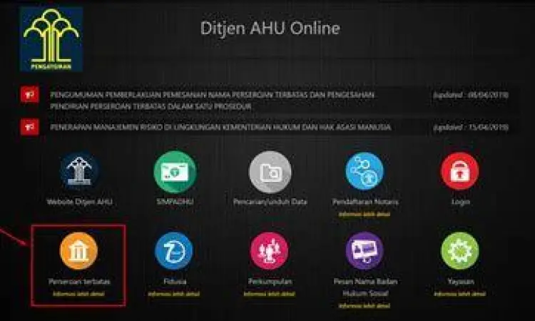 Pengecekan Nama PT Layar pengecekan nama PT di portal AHU Online
